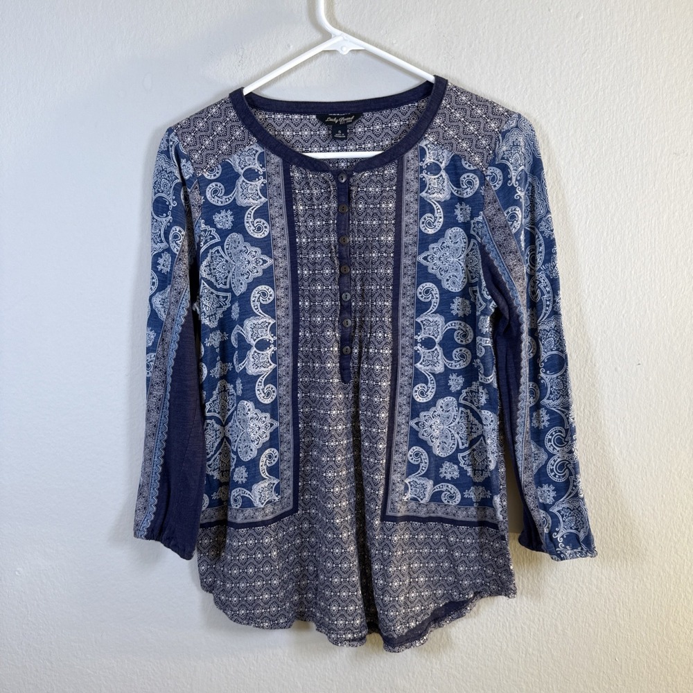 Lucky Brand Women's Blouse Floral Pattern Blue Size Small Button Front